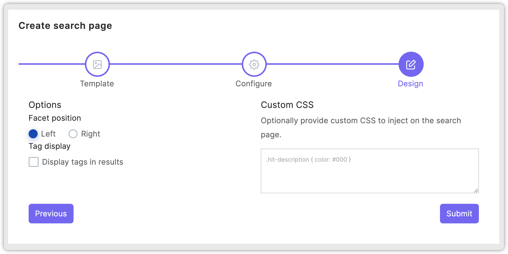 Quant Search Page Design Configuration