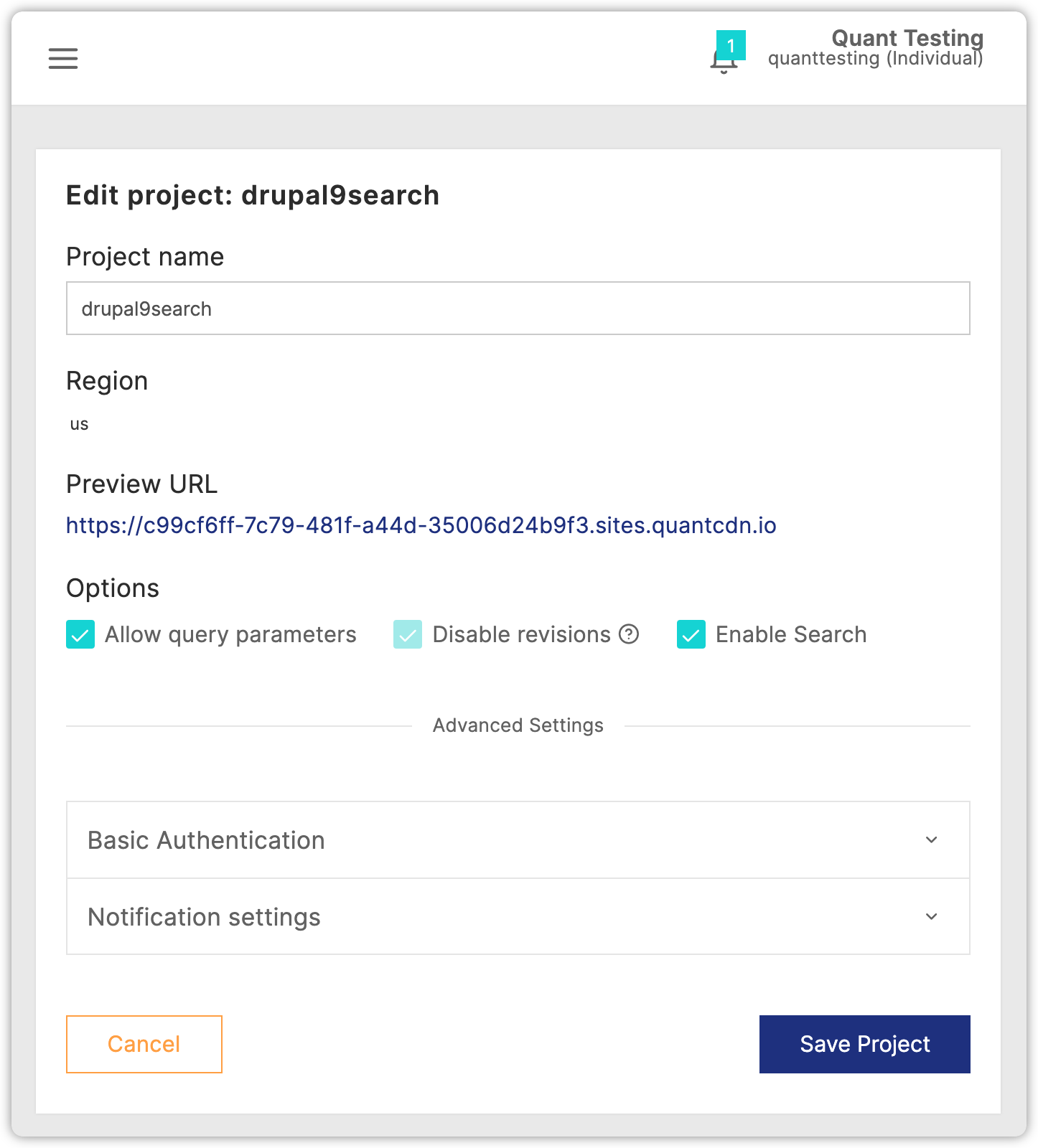 Enable Quant Search in Dashboard