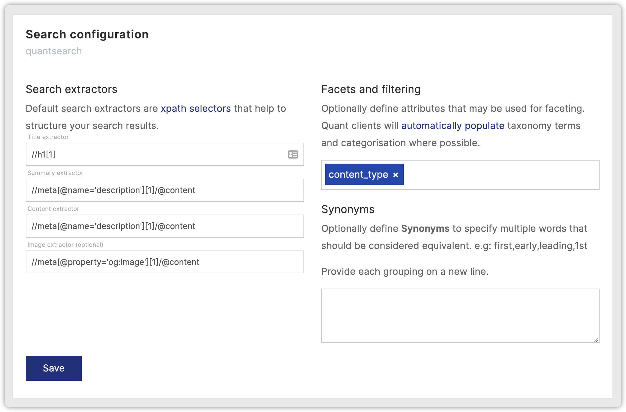 Quant Search Edit Configuration