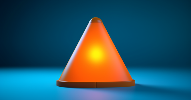 3d orange glowing cone with blue background